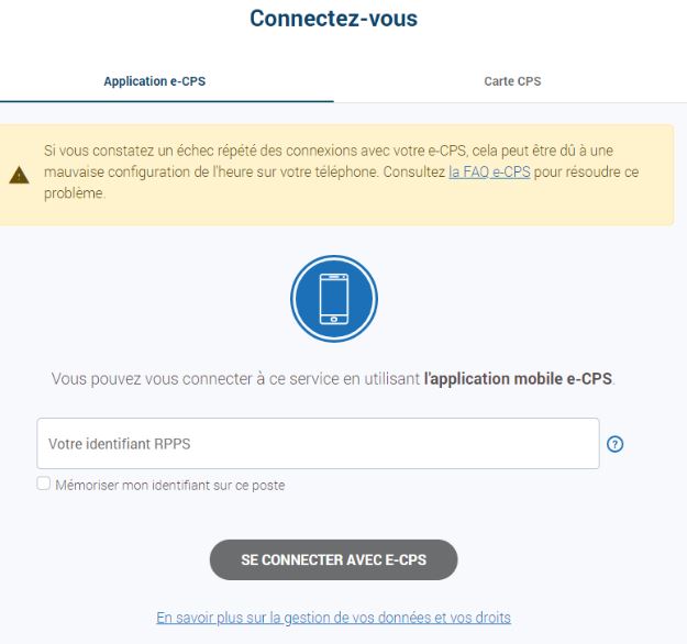 connexion cps pou récupérer attestation rpps