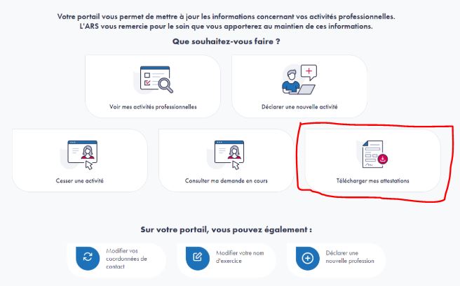accueil récupérer attestation RPPS